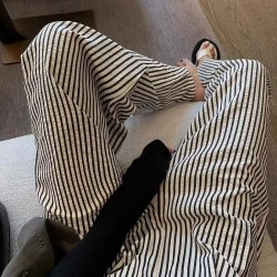 New minimalist and sweet black and white striped sleeping pants for women in plus size, loose and casual for home use, can be worn outside, and long pants for strolling