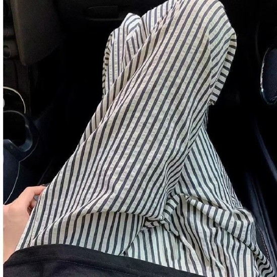 New minimalist and sweet black and white striped sleeping pants for women in plus size, loose and casual for home use, can be worn outside, and long pants for strolling New minimalist and sweet black and white striped sleeping pants for women in plus size, loose and casual for home use, can be worn outside, and long pants for strolling