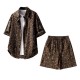 Summer new leopard print American style full print handsome shirt, casual short sleeved shorts set, versatile and trendy two-piece set Summer new leopard print American style full print handsome shirt, casual short sleeved shorts set, versatile and trendy two-piece set