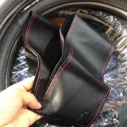(Top layer leather) Hand sewn leather steering wheel cover, car handle cover, perforated anti slip suction Sweat ultra-thin all season universal type