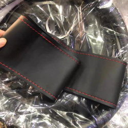 (Top layer leather) Hand sewn leather steering wheel cover, car handle cover, perforated anti slip suction Sweat ultra-thin all season universal type